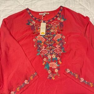 C.C Vibrant Red Embroidered Blouse